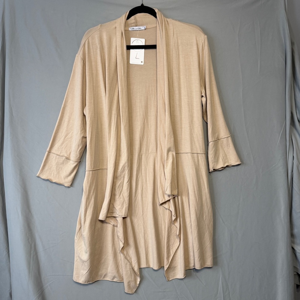 Culture Code Womens Boho Open Front Waterfall Cardigan L Tan Lightweight NWT